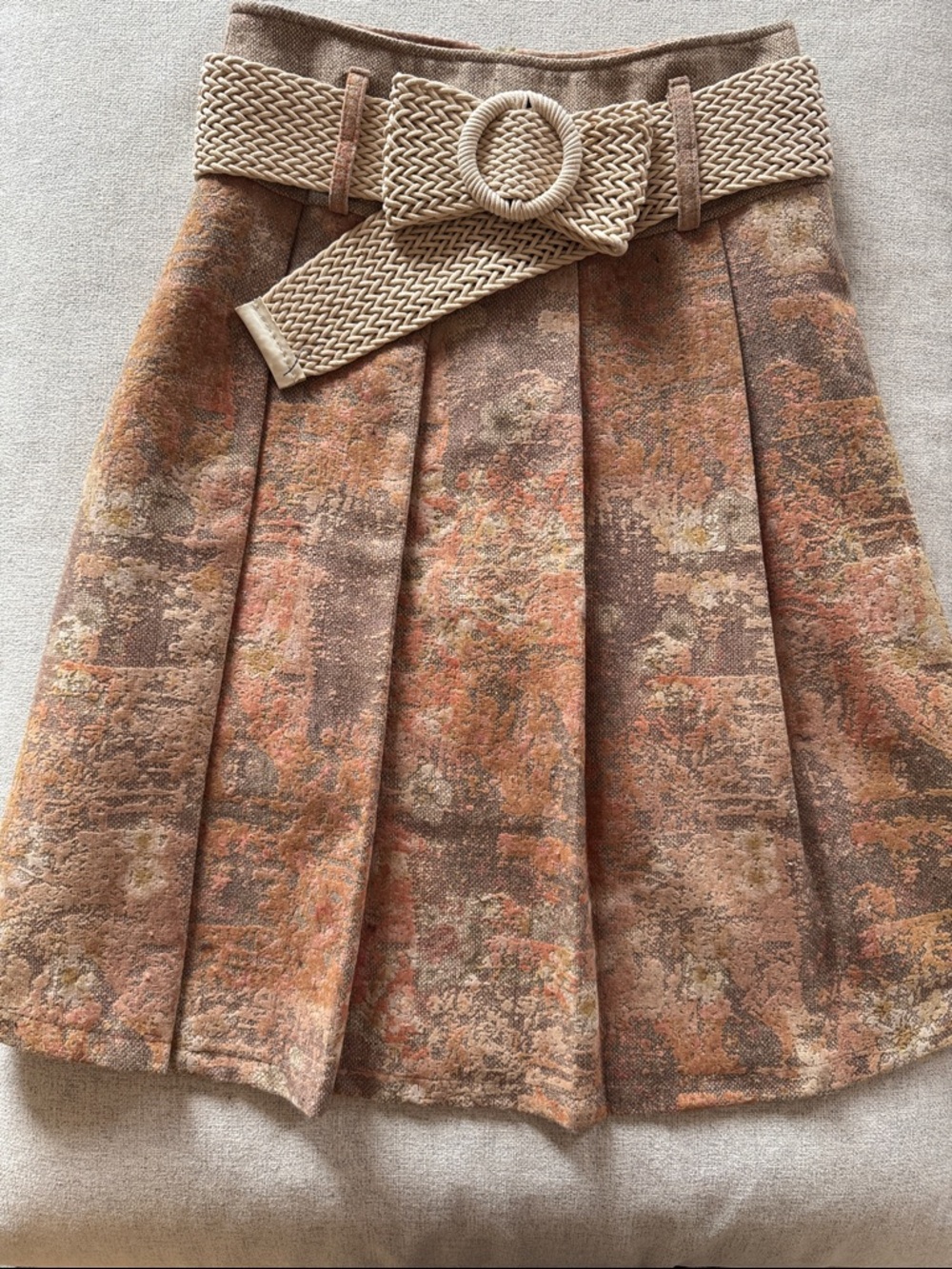 Woven Textured Pleated Midi Skirt in Earthy Rust